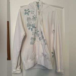 Hoodie XXL White with light blue flower prints on front.